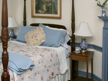 bed and fireplace of the Old master bedroom